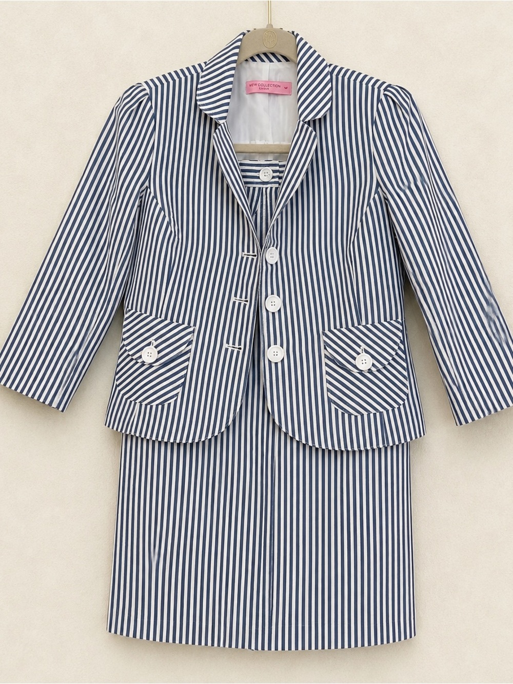 Striped Navy and White Tailored Women's Blazer - Classic Two-Piece Look